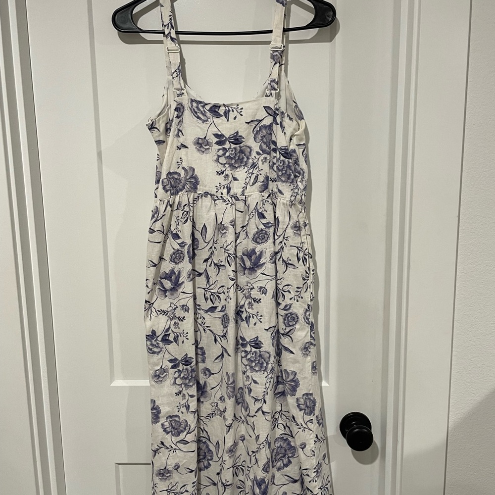 Cynthia Rowley White and Blue Floral Linen Dress